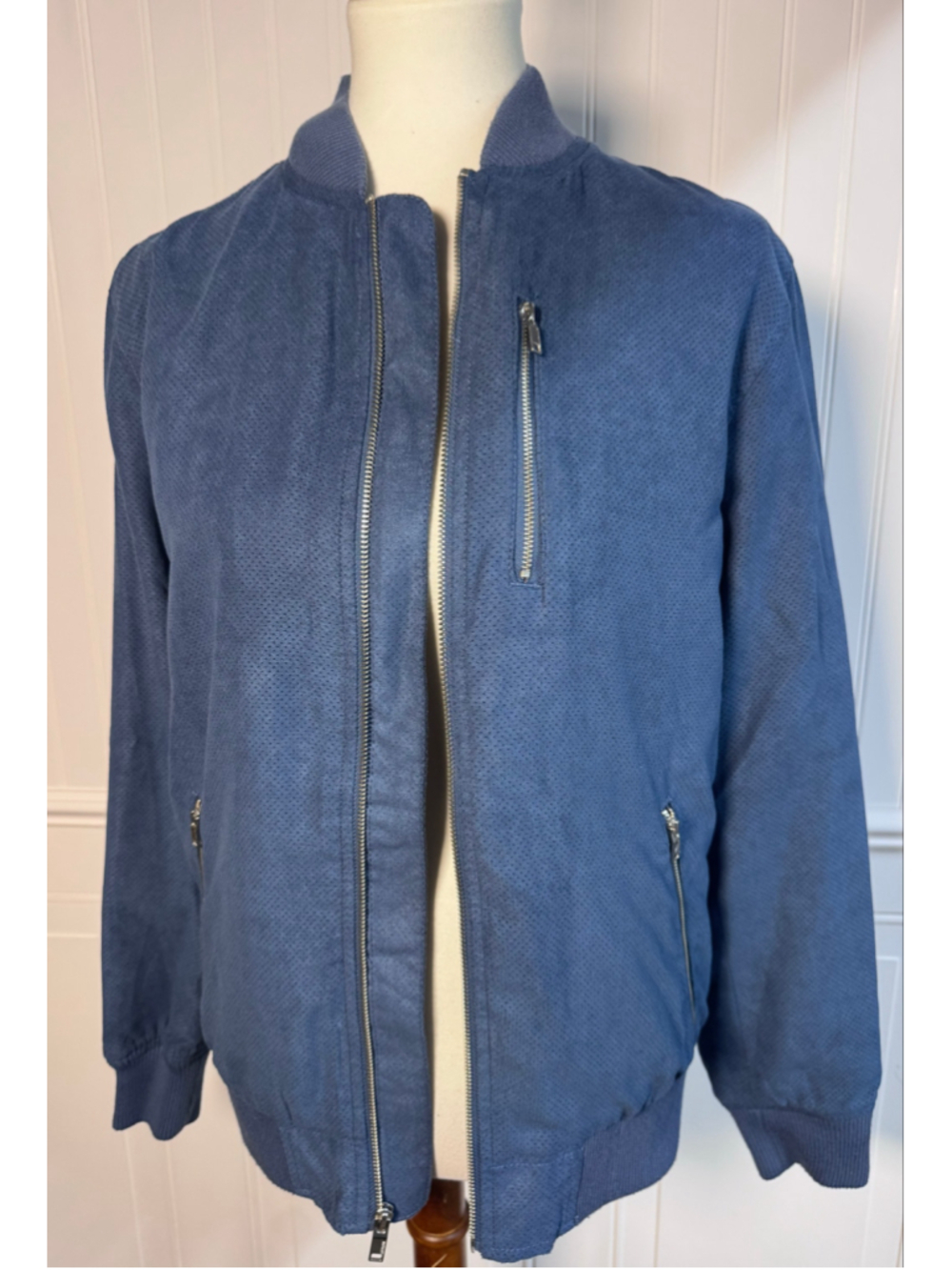 Women's Alfani Blue Faux Suede Bomber Jacket Size S